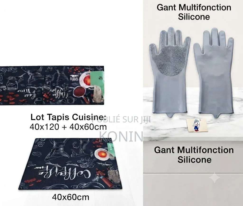 Ensemble Tapis De Cuisine (2 Pièces) + Gants De Nettoyage en Silicone
