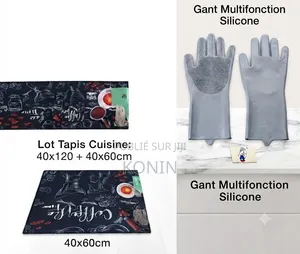 Ensemble Tapis De Cuisine (2 Pièces) + Gants De Nettoyage en Silicone