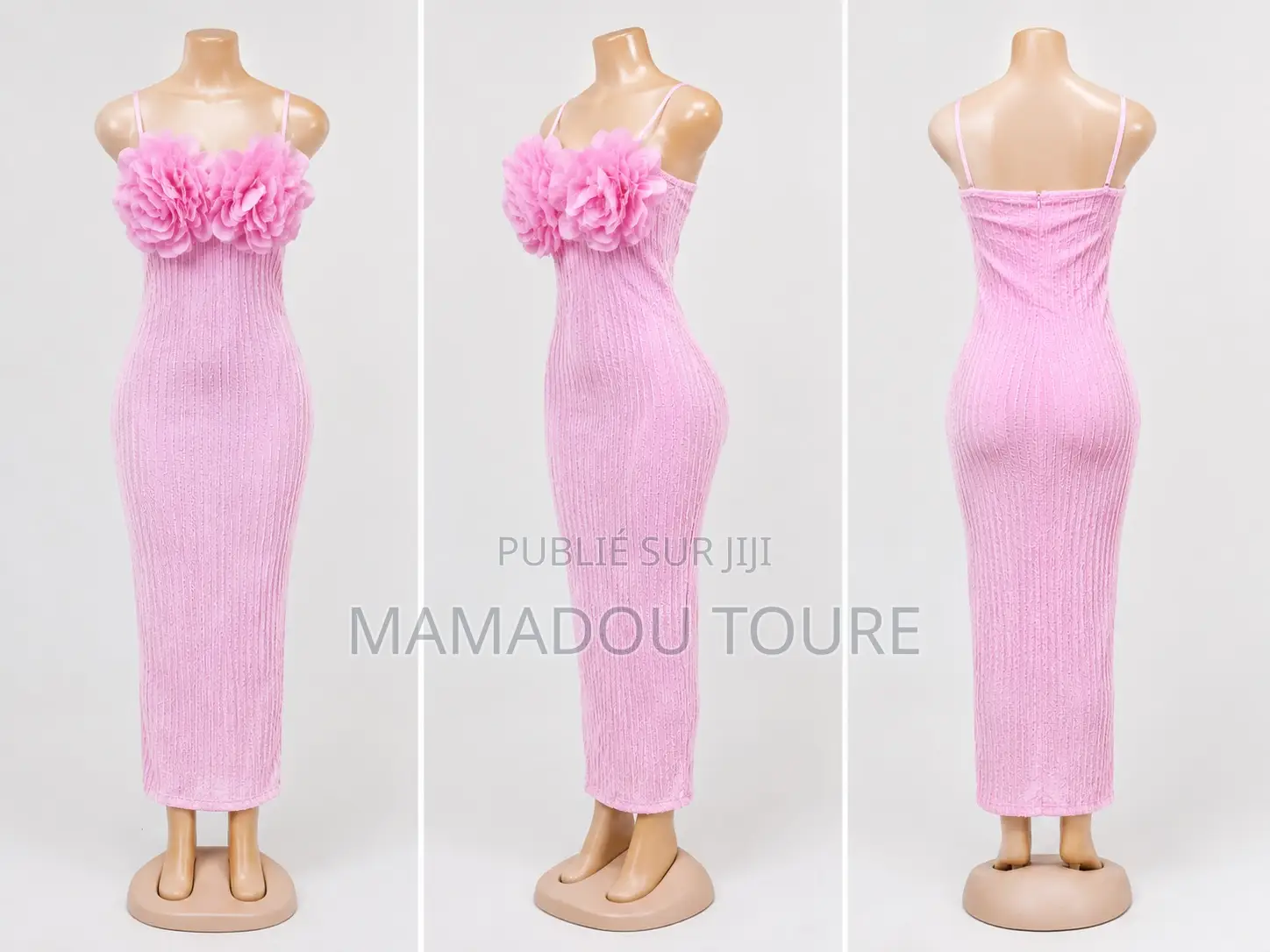Robe Midi Fleur Élégance – Rose Poudré