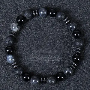 Bracelet en Pierre Naturelle De Lave, Labradorite Et Obsidienne Noir