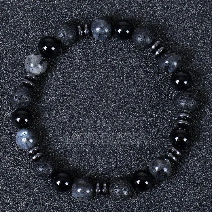 Bracelet en Pierre Naturelle De Lave, Labradorite Et Obsidienne Noir