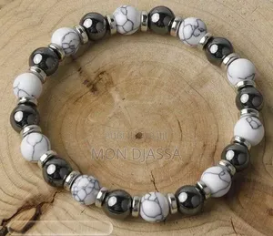 Bracelet en Pierre Naturelle d'Howlite Blanche Et Hématite