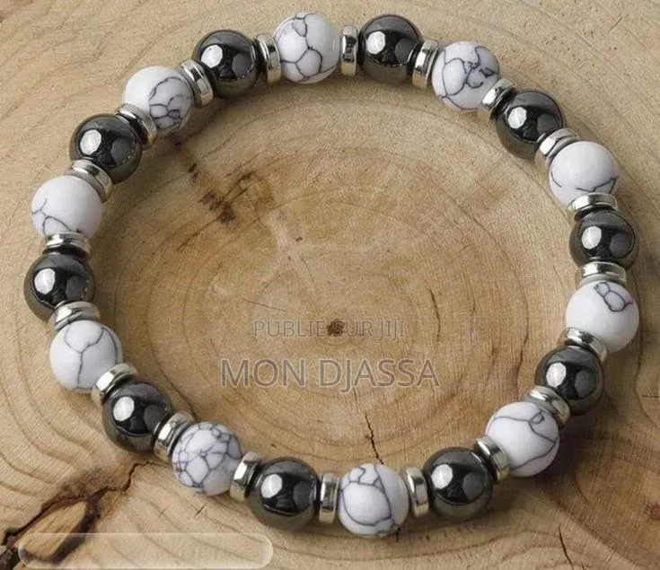 Bracelet en Pierre Naturelle d'Howlite Blanche Et Hématite