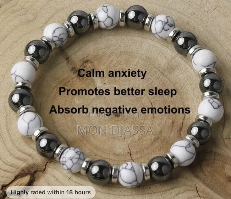 Bracelet en Pierre Naturelle d'Howlite Blanche Et Hématite