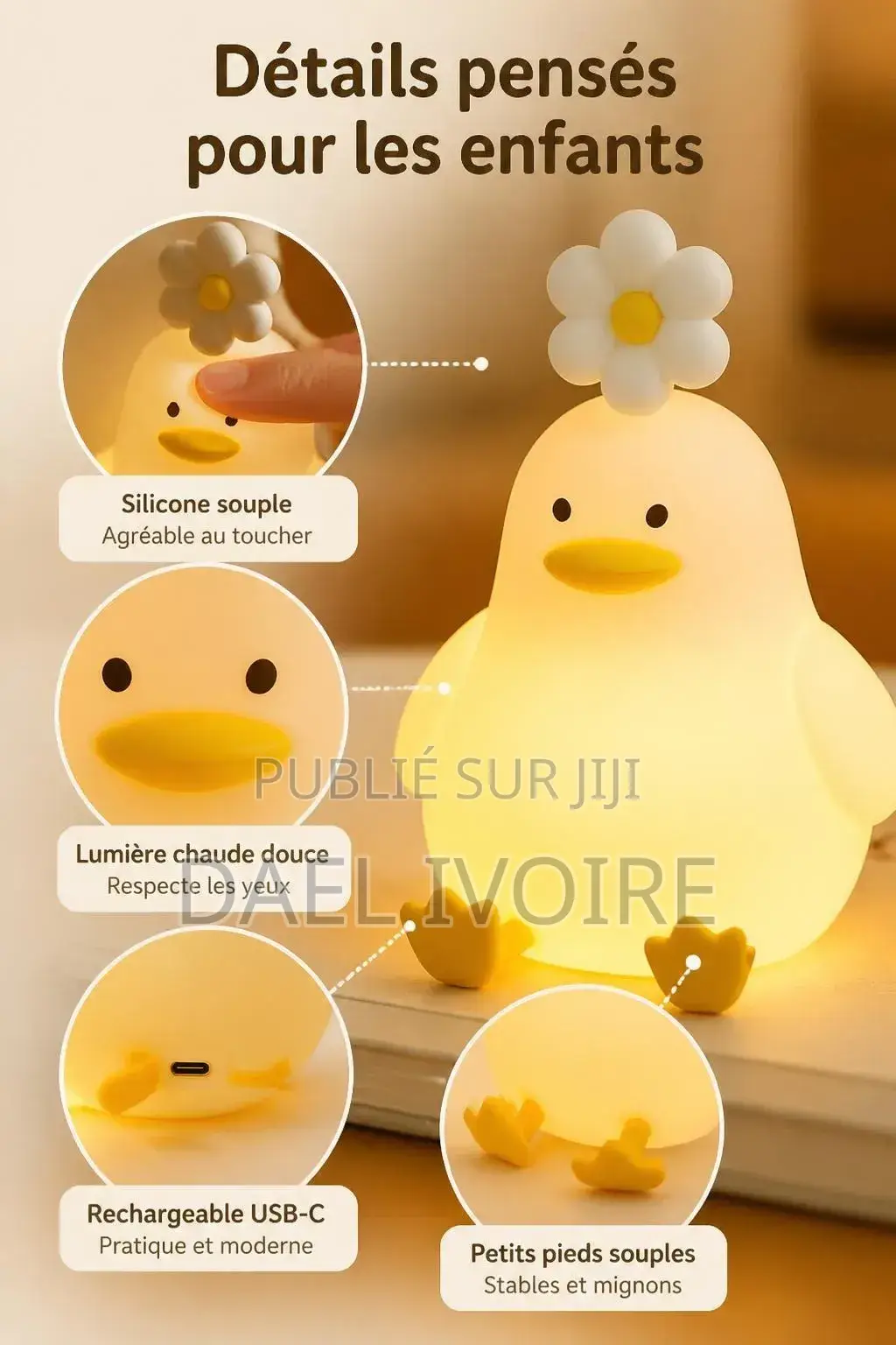 Veilleuse Canard en Silicone Tactile Souple Cadeau Enfant