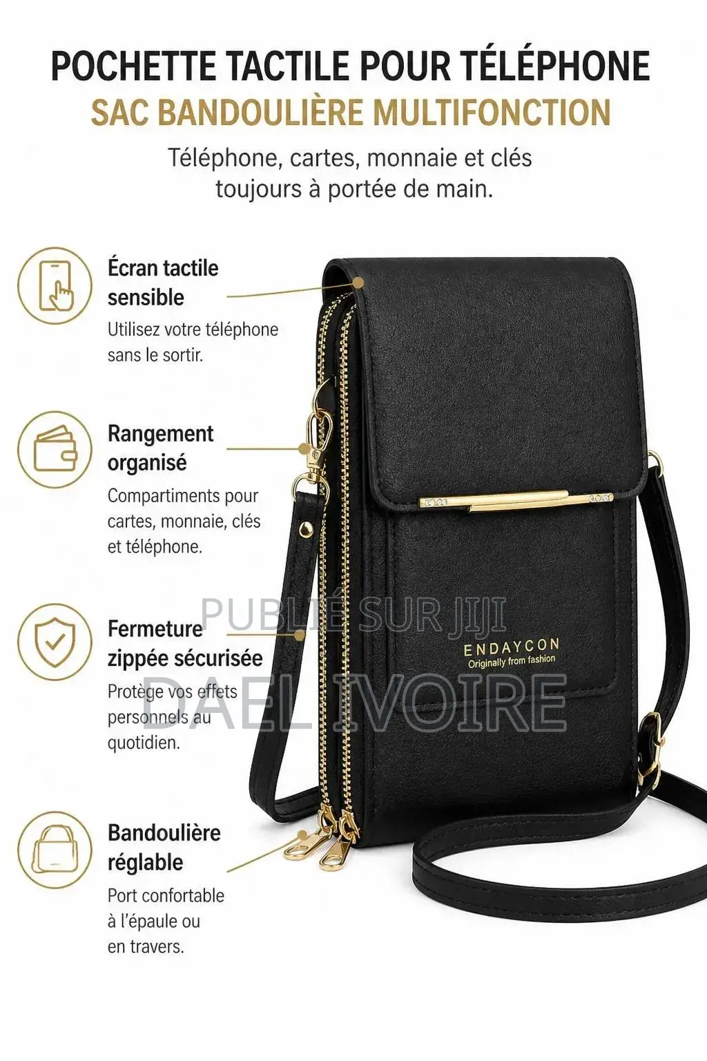 Pochette Tactile Pour Téléphone, Sac Bandoulière Femme, Porte-Monnaie