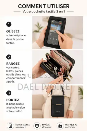 Pochette Tactile Pour Téléphone, Sac Bandoulière Femme, Porte-Monnaie