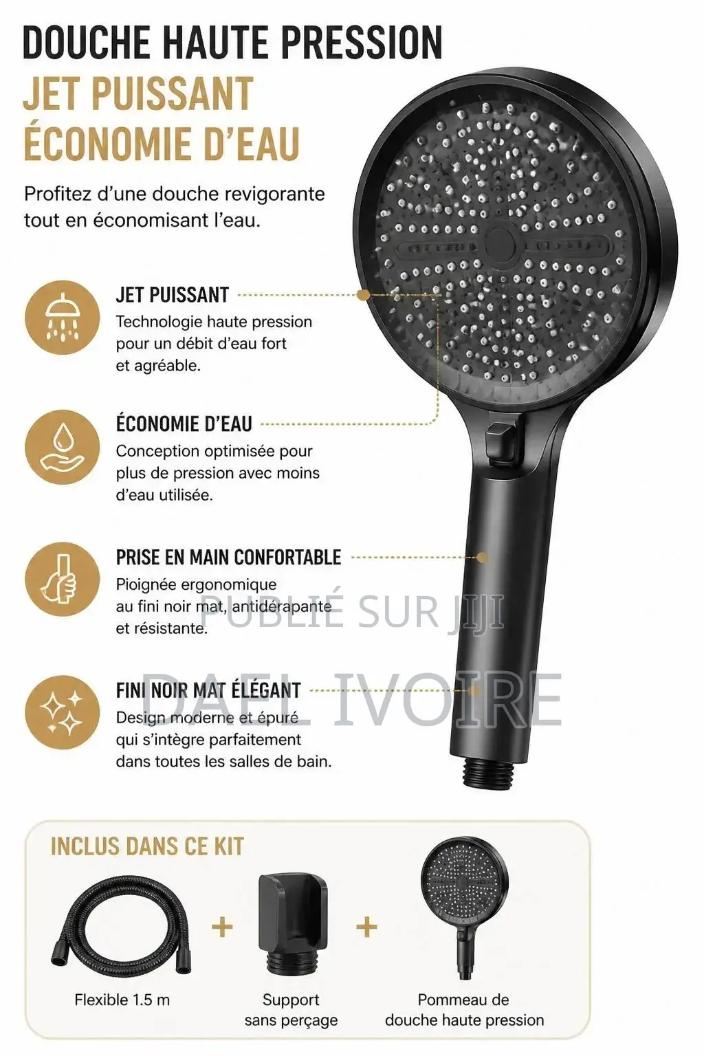 Pommeau De Douche Haute Pression, Jet Puissant, Économie D'eau,