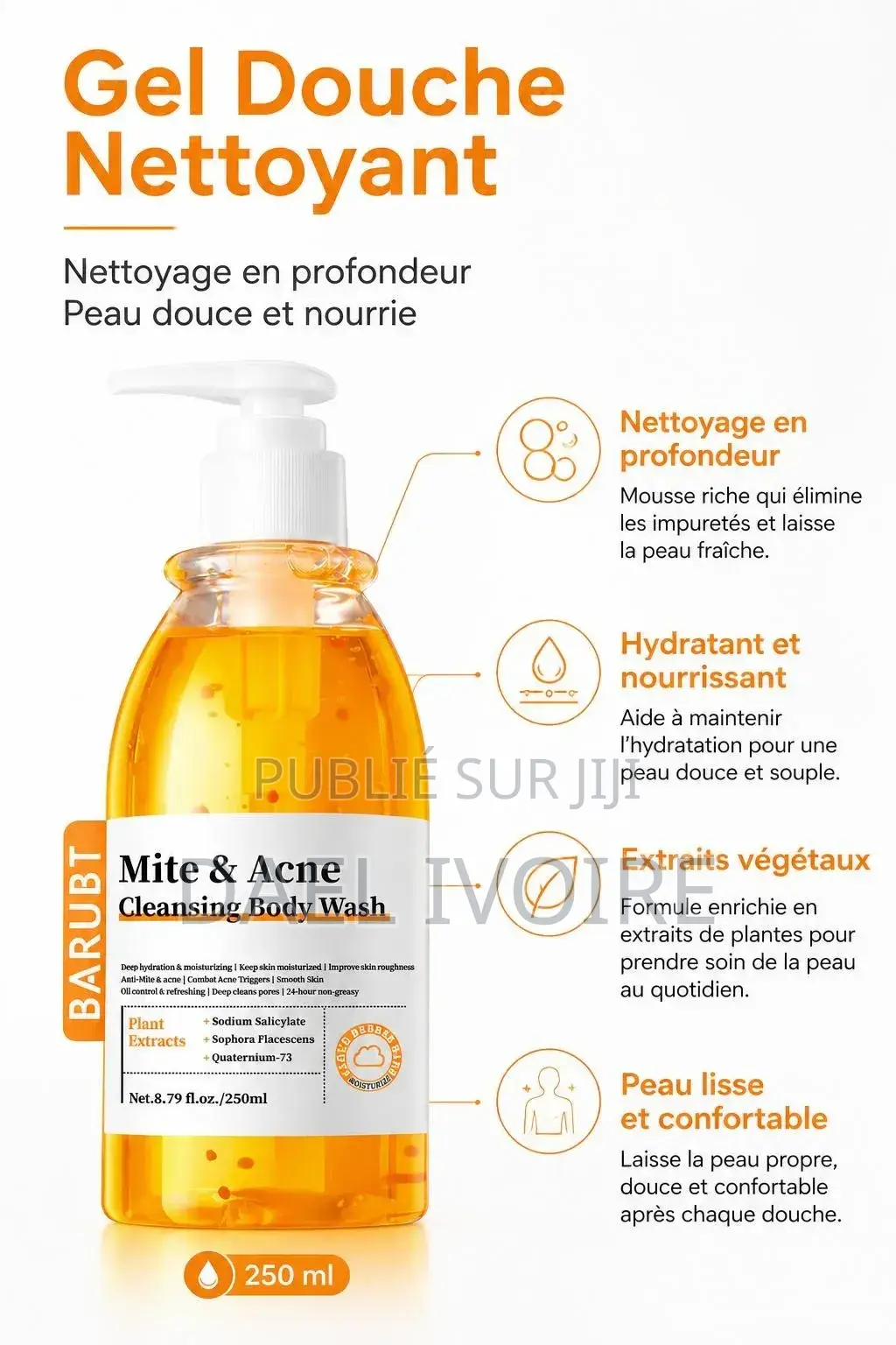 Gel Douche Nettoyant Doux Nettoyage en Profondeur Hydratant
