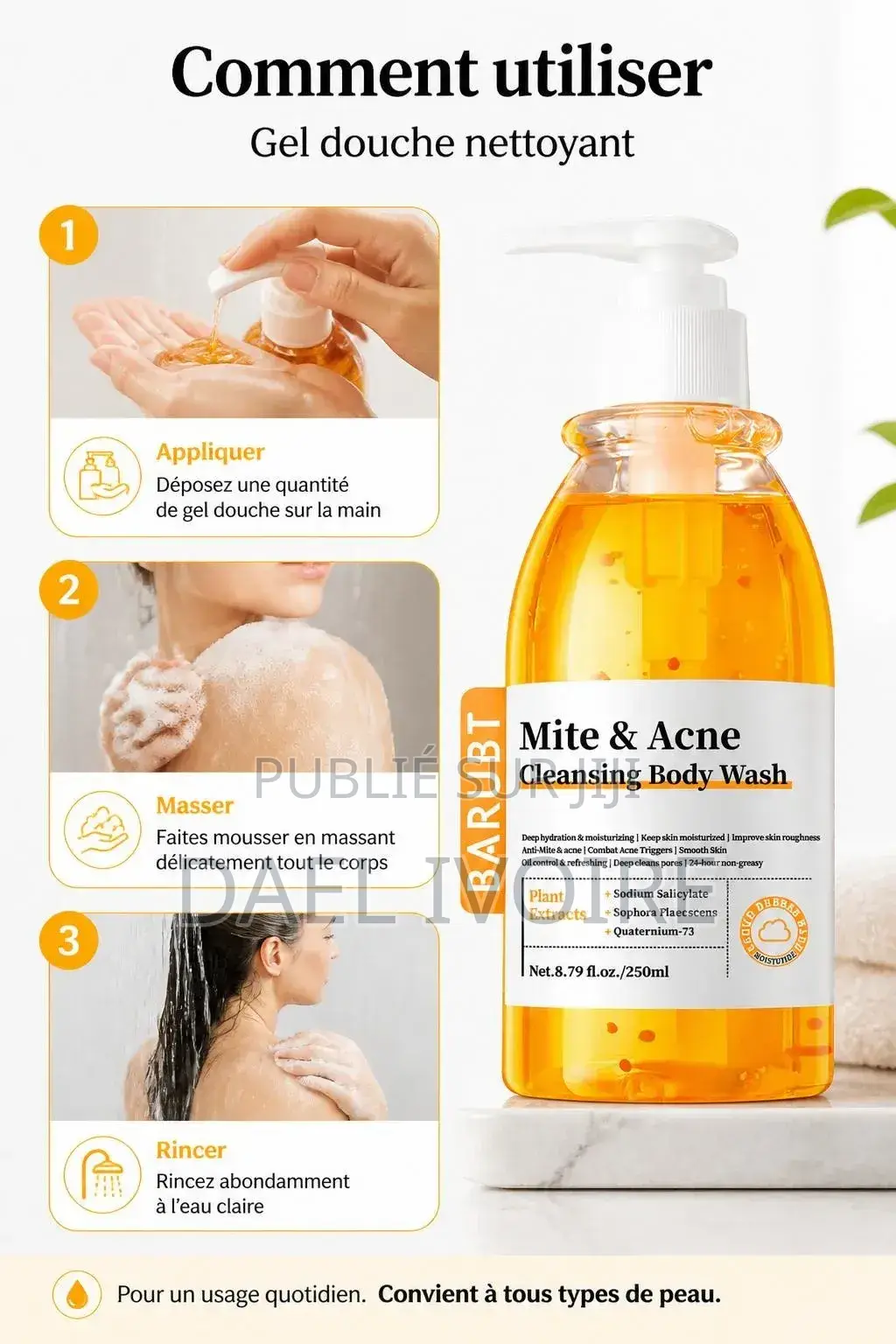 Gel Douche Nettoyant Doux Nettoyage en Profondeur Hydratant