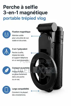 Perche À Selfie 3-en-1 Magnétique Portable Trépied Vlog