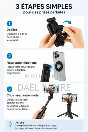 Perche À Selfie 3-en-1 Magnétique Portable Trépied Vlog