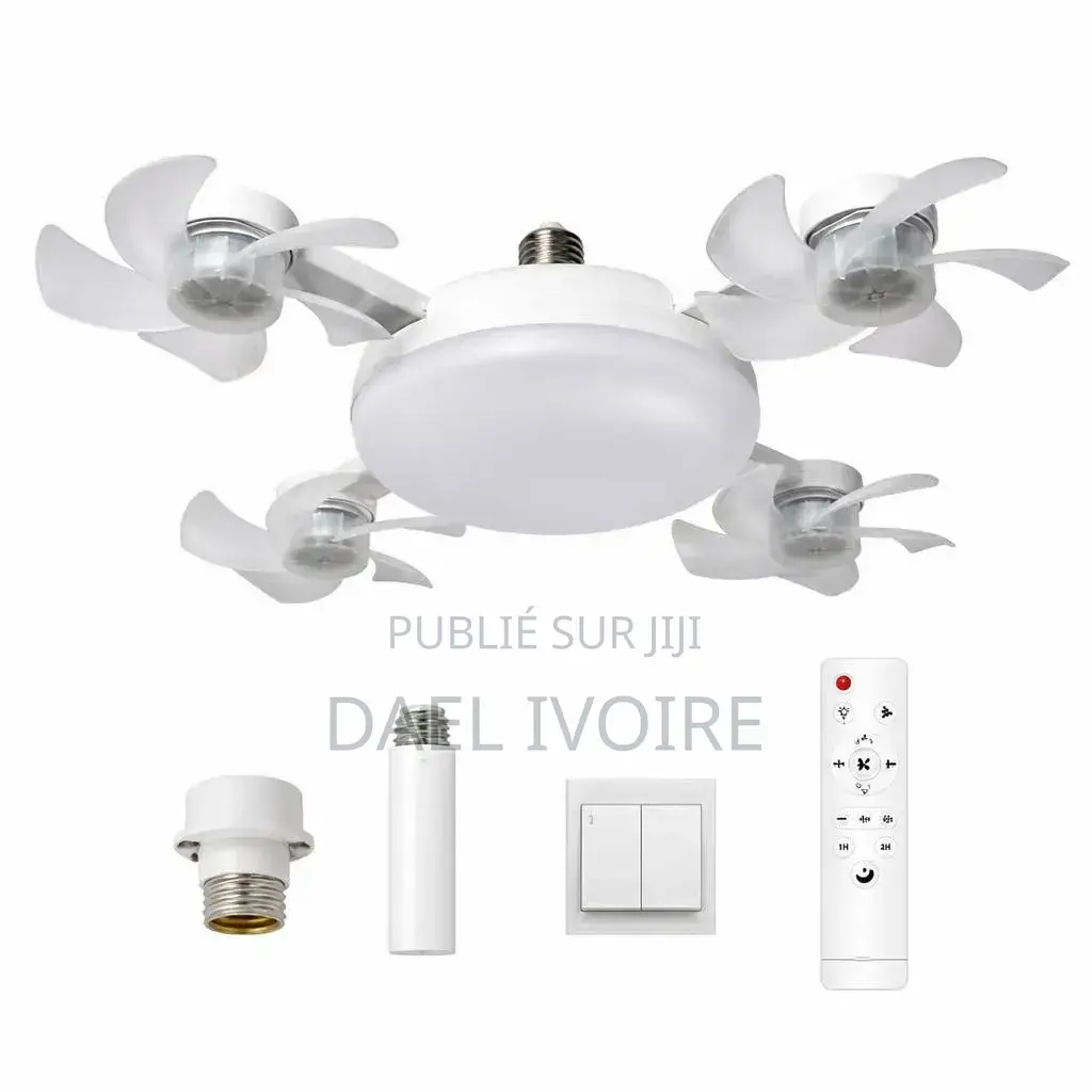 Ventilateur Plafonnier LED Forme Drone 4 Têtes, Silencieux Et Réglable