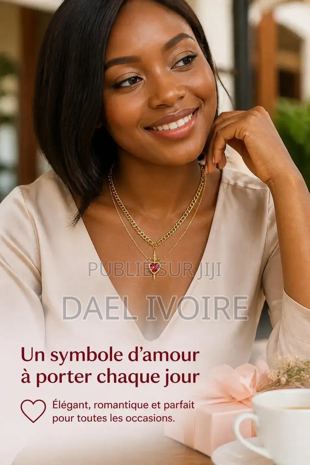 Collier Pendentif Cœur Fléché Serti De Zircons Multicouche Strass