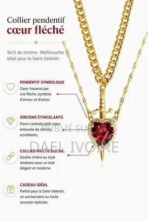 Collier Pendentif Cœur Fléché Serti De Zircons Multicouche Strass