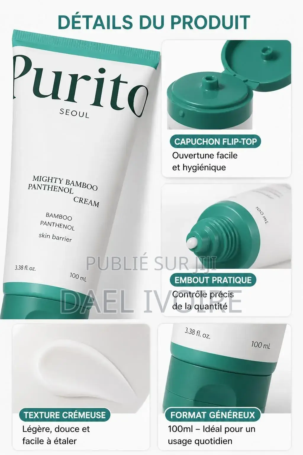 Crème Purito Mighty Bamboo Panthenol 100 Ml, Apaisante Et Hydratante
