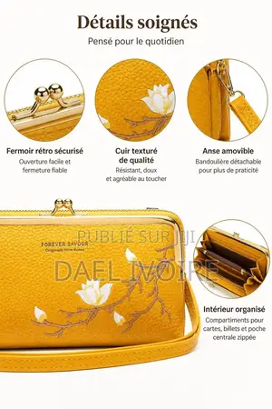 Sac À Bandoulière Pour Téléphone Portable Broderie Fleurs Élégant.