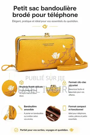 Sac À Bandoulière Pour Téléphone Portable Broderie Fleurs Élégant.
