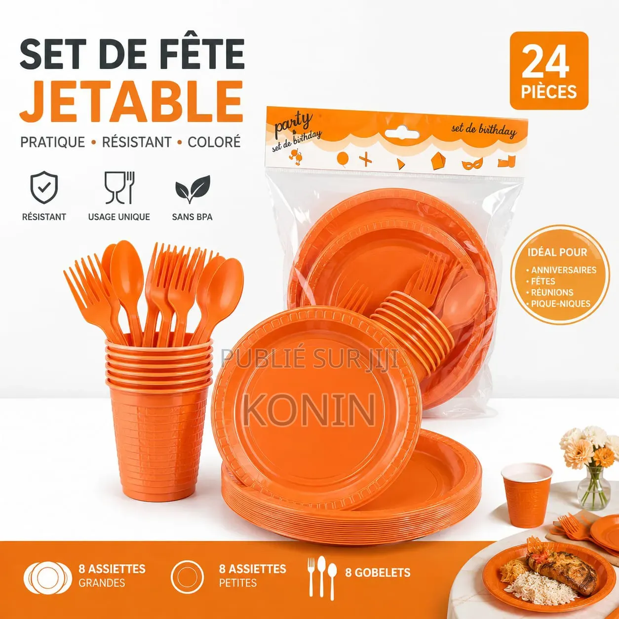 Set De Fête Jetable (Composé De 24 Pièces.