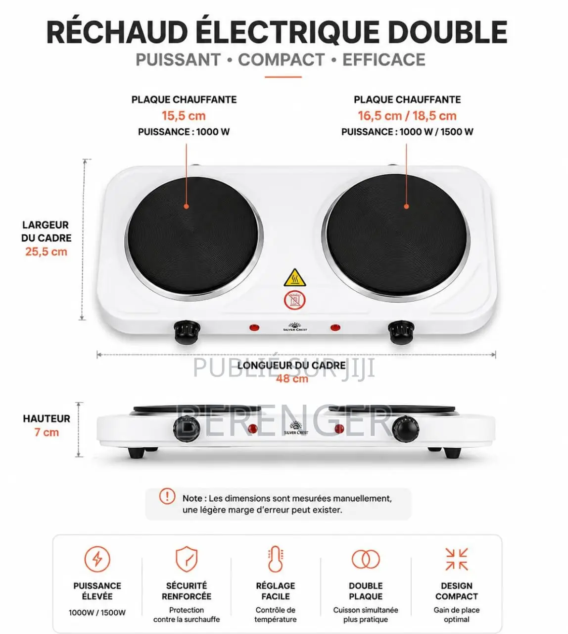 Réchaud Électrique 2 Plaques – Puissant 2400W