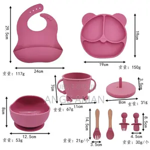 Kit Alimentation Bébé en Silicone – Bavoir, Assiette Compartimentée