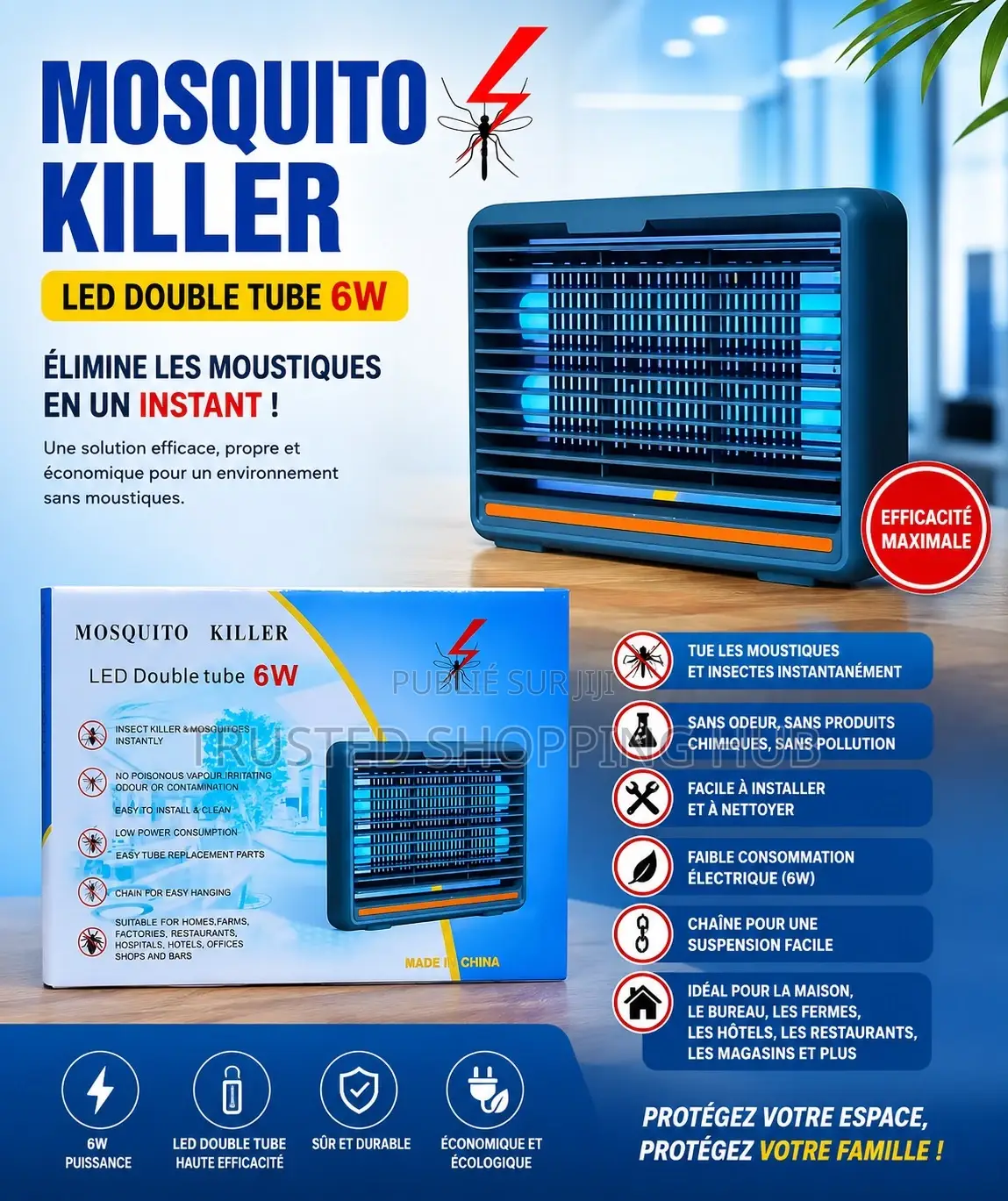 Destructeur D’insectes Électrique LED Double Tube 6W