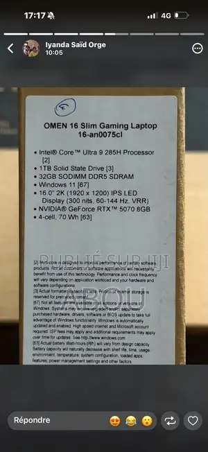 Nouveau Ordinateur portable HP Omen 16 32GB Intel Core Ultra 9 SSD 1T