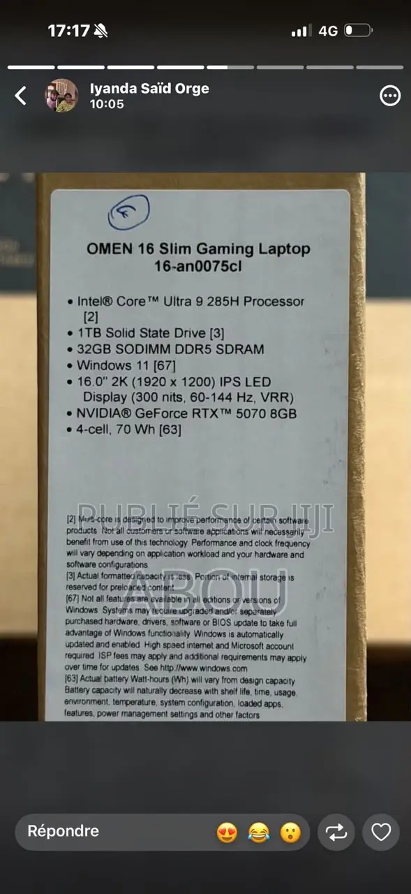 Nouveau Ordinateur portable HP Omen 16 32GB Intel Core Ultra 9 SSD 1T
