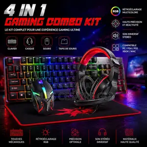 Pack Gaming 4-en-1 RGB : Clavier , Souris, Casque Audio Et Tapis