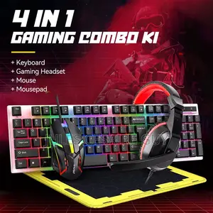 Pack Gaming 4-en-1 RGB : Clavier , Souris, Casque Audio Et Tapis