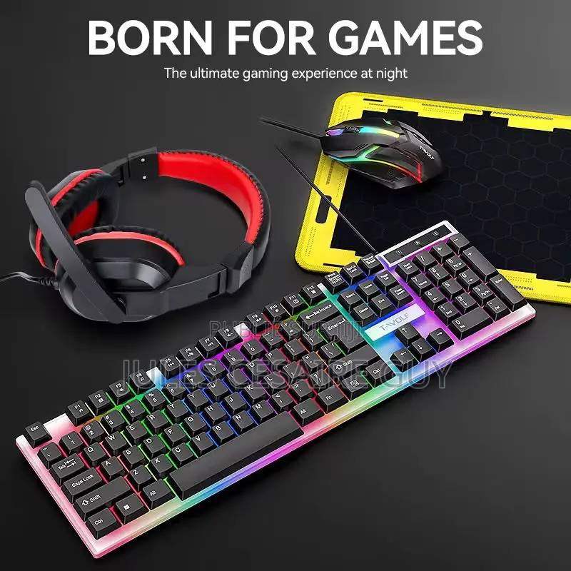 Pack Gaming 4-en-1 RGB : Clavier , Souris, Casque Audio Et Tapis