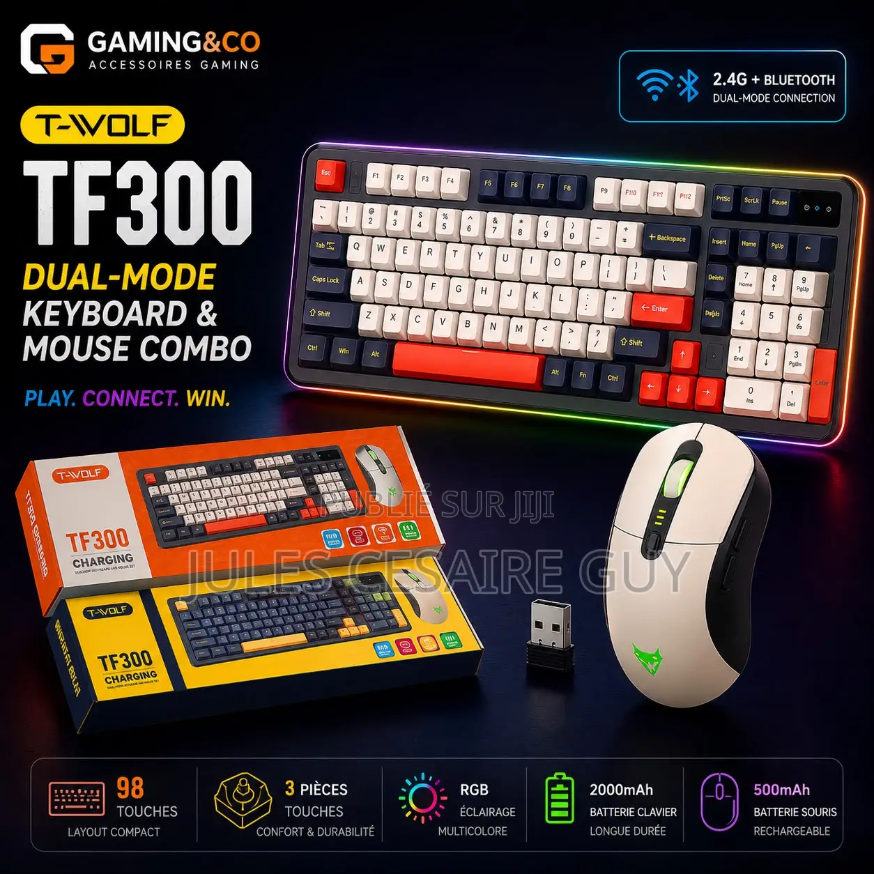 Pack Gaming Sans Fil TF300 - Clavier Lumineux Et Souris Ergonomique