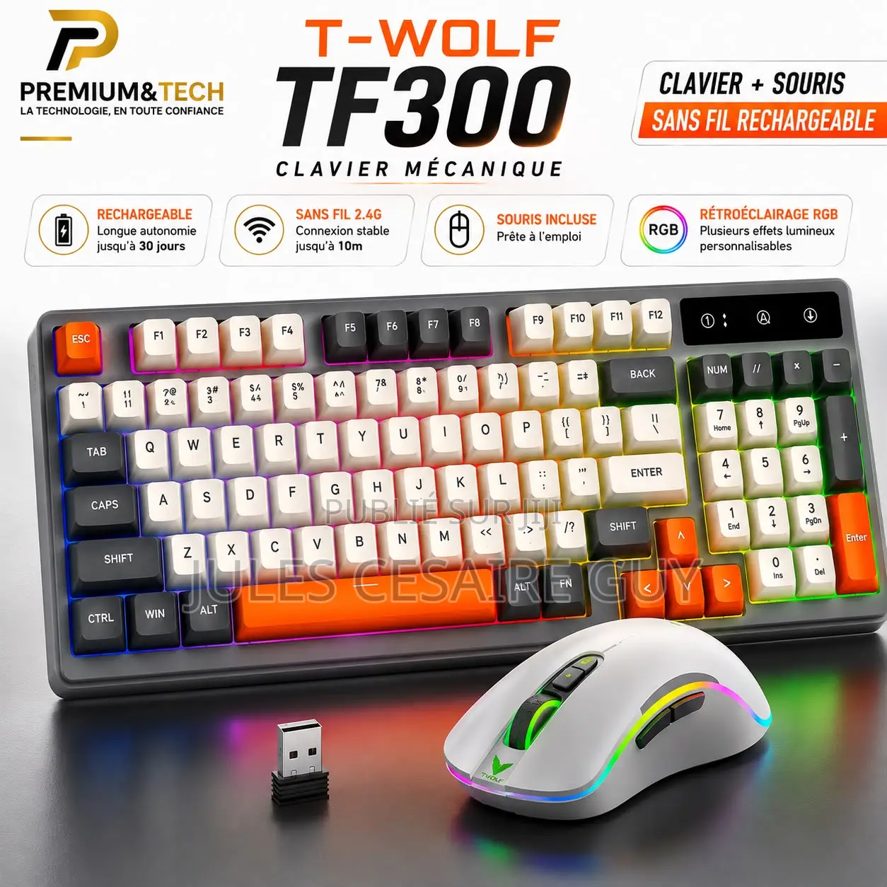 Pack Gaming Sans Fil TF300 - Clavier Lumineux Et Souris Ergonomique