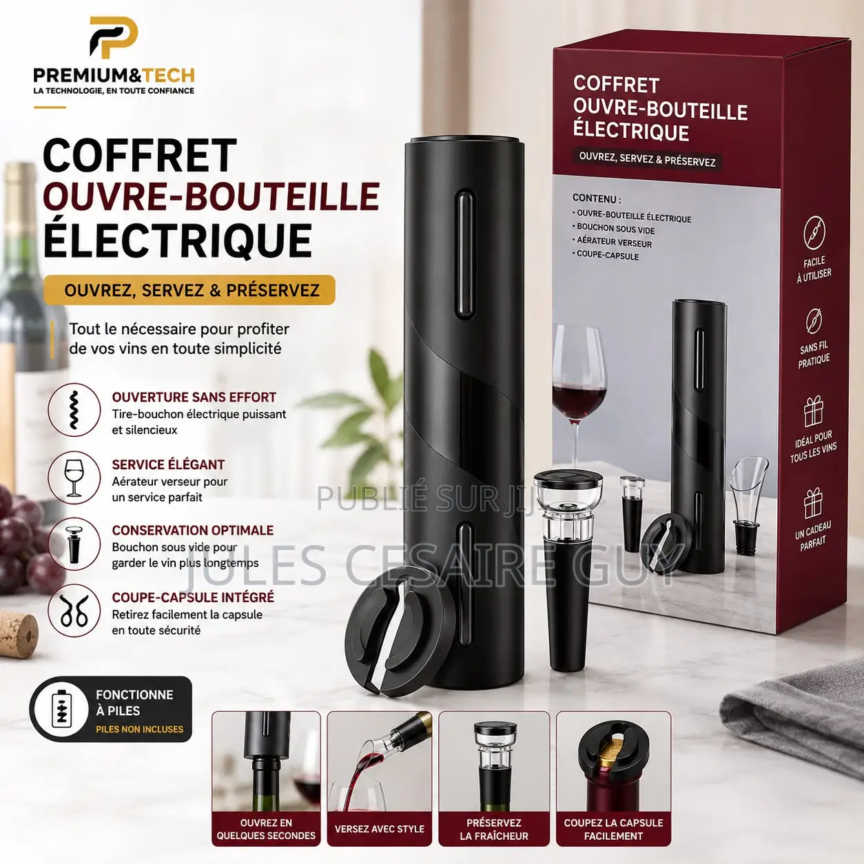 Tire-Bouchon Automatique 4-en-1 Avec Découpe-Capsule