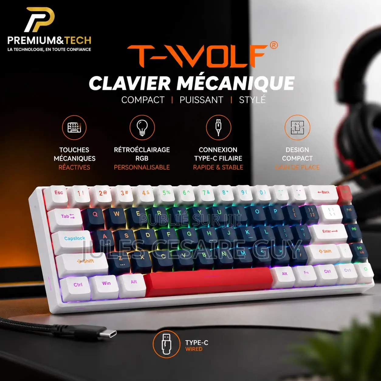 Clavier Gamer Mécanique T-Wolf , 61 Touches