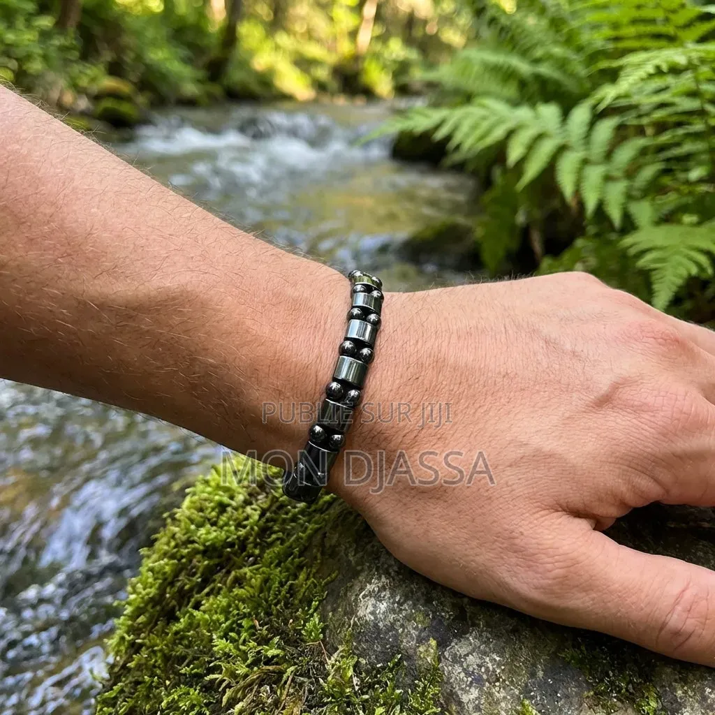Bracelet Magnétique Vintage en Pierre Naturelle d'Hématite 4mm
