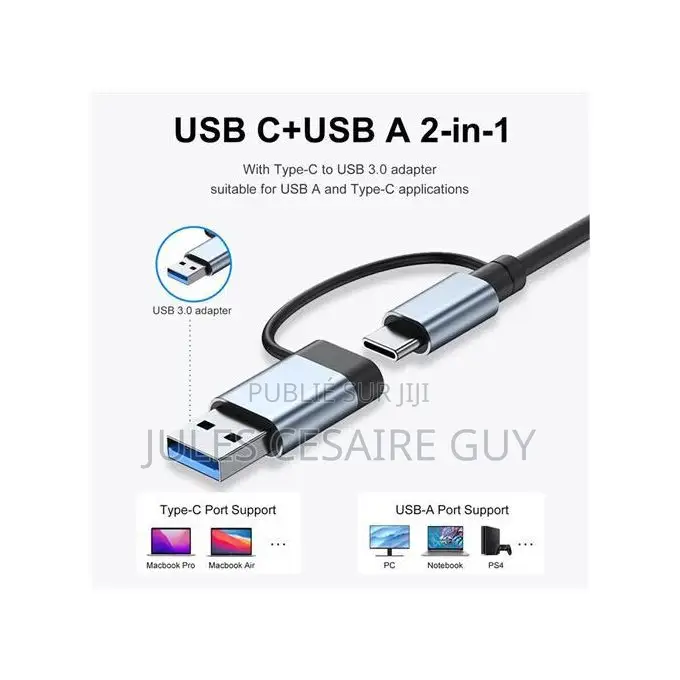 Hub USB-C Et USB 3.0 Multi-Ports 7-en-1