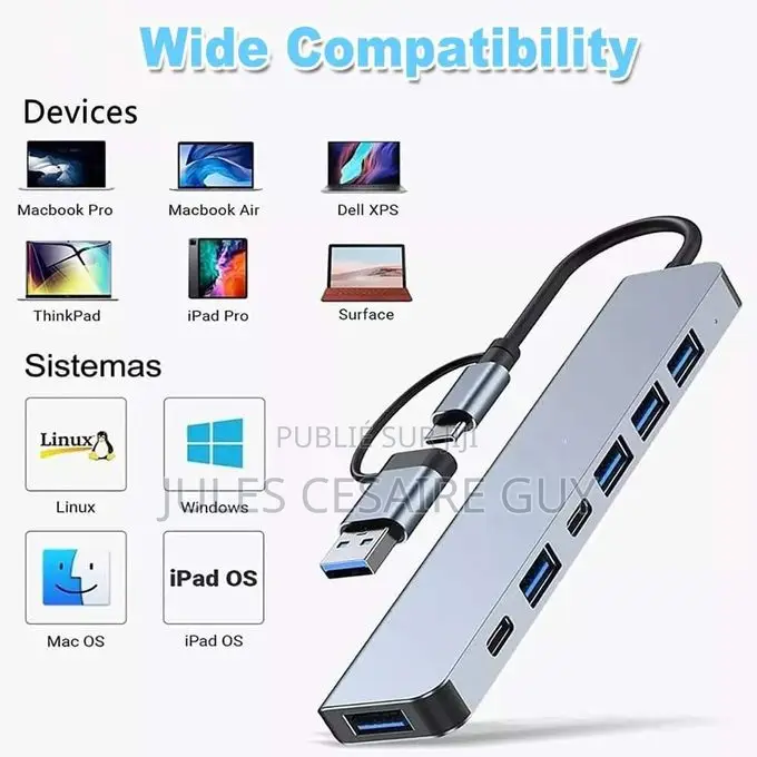 Hub USB-C Et USB 3.0 Multi-Ports 7-en-1
