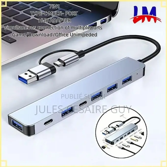 Hub USB-C Et USB 3.0 Multi-Ports 7-en-1