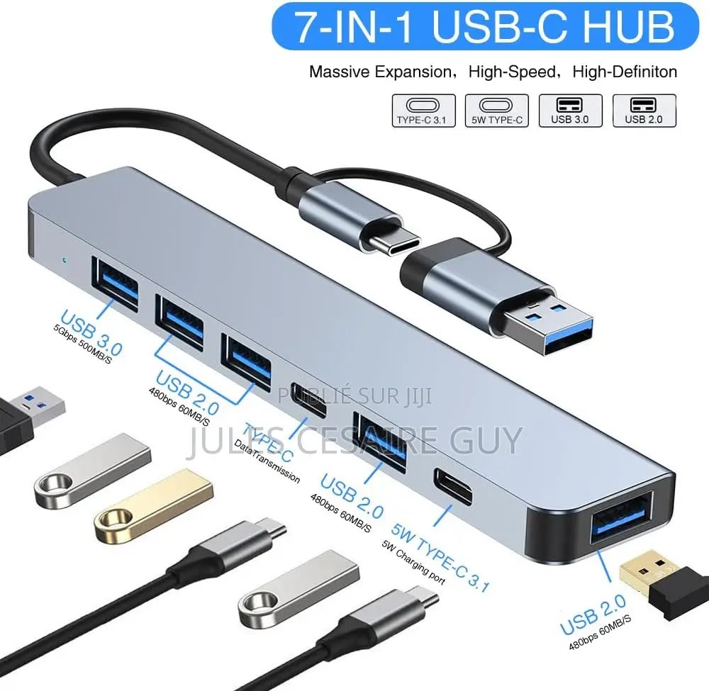 Hub USB-C Et USB 3.0 Multi-Ports 7-en-1