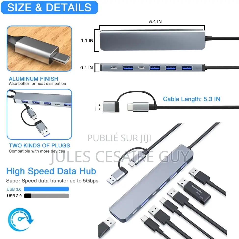 Hub USB-C Et USB 3.0 Multi-Ports 7-en-1