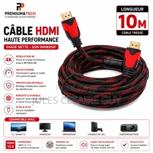 Câble HDMI 10M Haute Performance Ultra HD - Câble Nylon Tressé