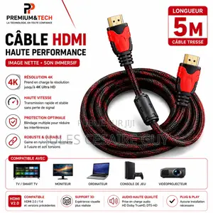 Câble HDMI 5M Haute Performance Ultra HD - Câble Nylon Tressé