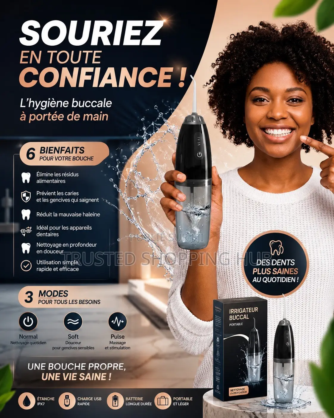 Hydropulseur Dentaire Rechargeable 4 en 1