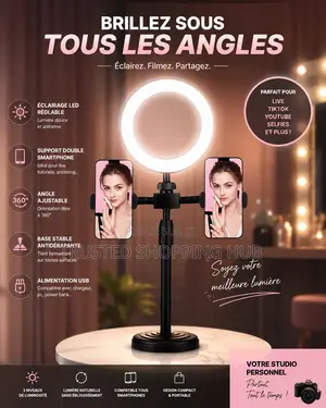 Support Pour Telephone Avec Anneau Lumineux LED De 6 Pouce