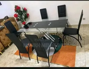 Table À Manger en Verre + 6 Chaises Simili Cuir