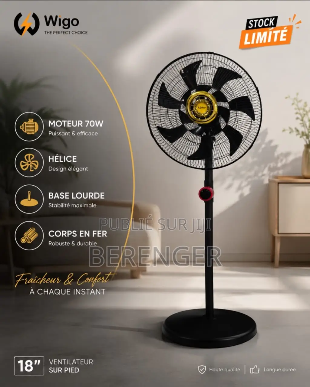 Ventilateur Sur Pied Wigo De 18 Pouces
