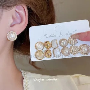 Ensemble De Boucles d'Oreilles À Clous Géométriques en Acier Et P