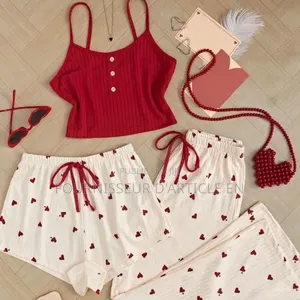 Ensemble Pyjama Trois Pièces À Imprimé Cœur