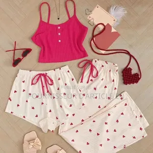 Ensemble Pyjama Trois Pièces À Imprimé Cœur